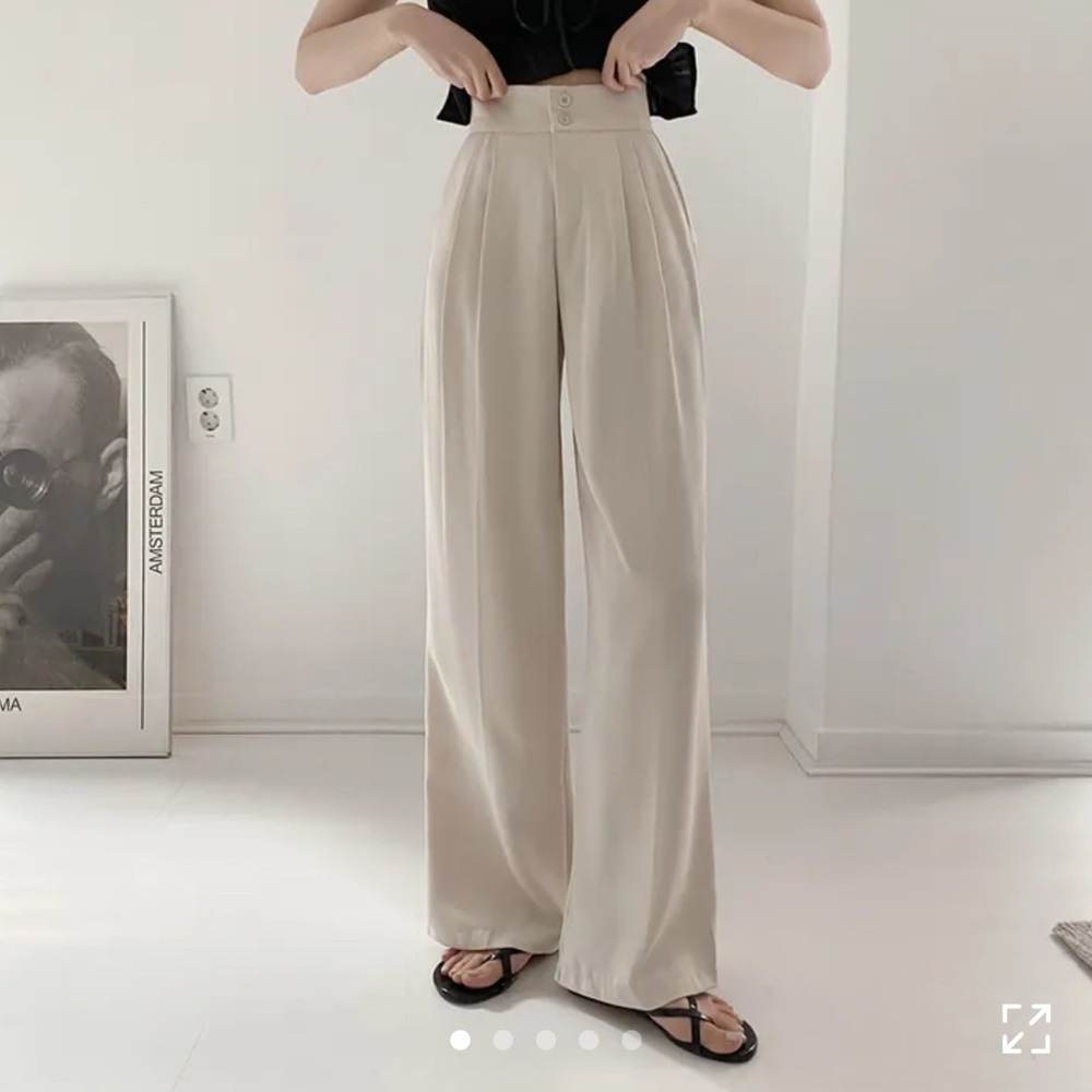 2 Korean Elegant High Waist Wide-Leg Slacks with Two Buttons